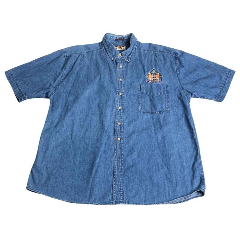 Vintage 90s Boa Resort Denim Shirt Mens XXL Texas Rangers Ballpark Embroidered